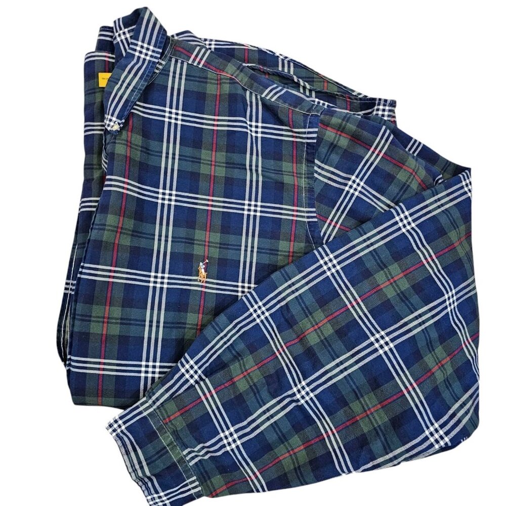 Ralph Lauren Mens‎ 4XLT Shirt Plaid Button Down Long Sleeve Tall Green Blue